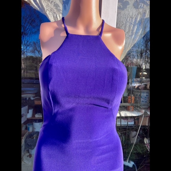 La Femme Purple Halter Neck Glam Formal Prom Dress - Picture 6 of 11